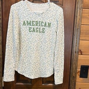 American Eagle Outfitters Blue Floral Waffle Knit Top
